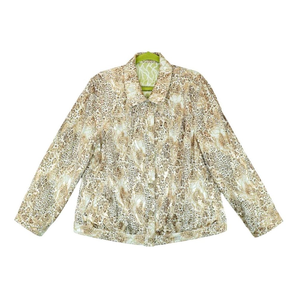 TravelSmith Women's Reversible Jacket Animal Print Pockets Sz Large Button Down